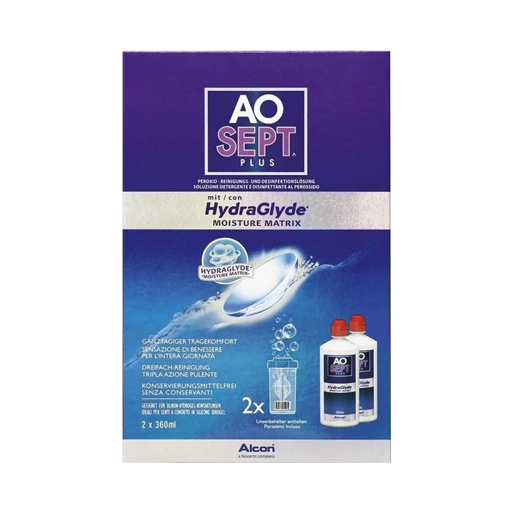 AOSEPT PLUS with HydraGlyde - 2 x 360ml + Behälter